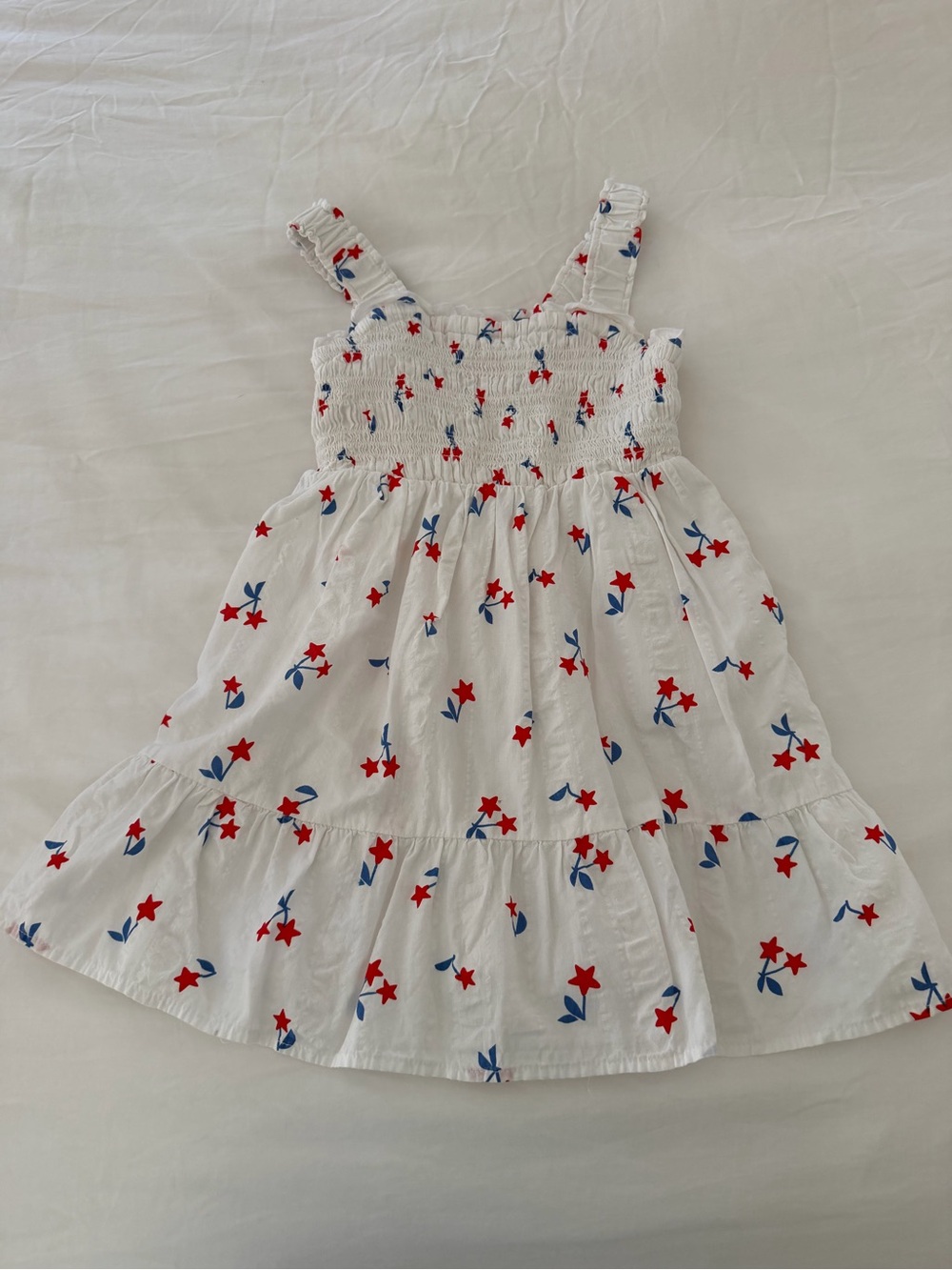 Cat & Jack White Sundress with Red Stars & Blue Leaves
